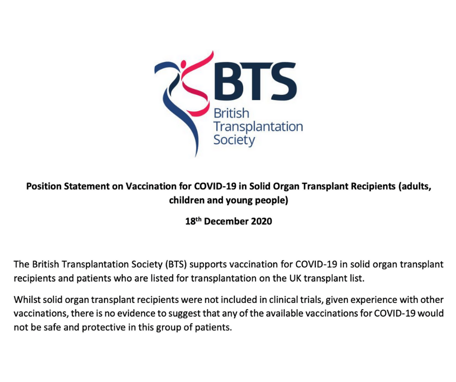 BTS statement about COVID vaccines and people who have had transplants