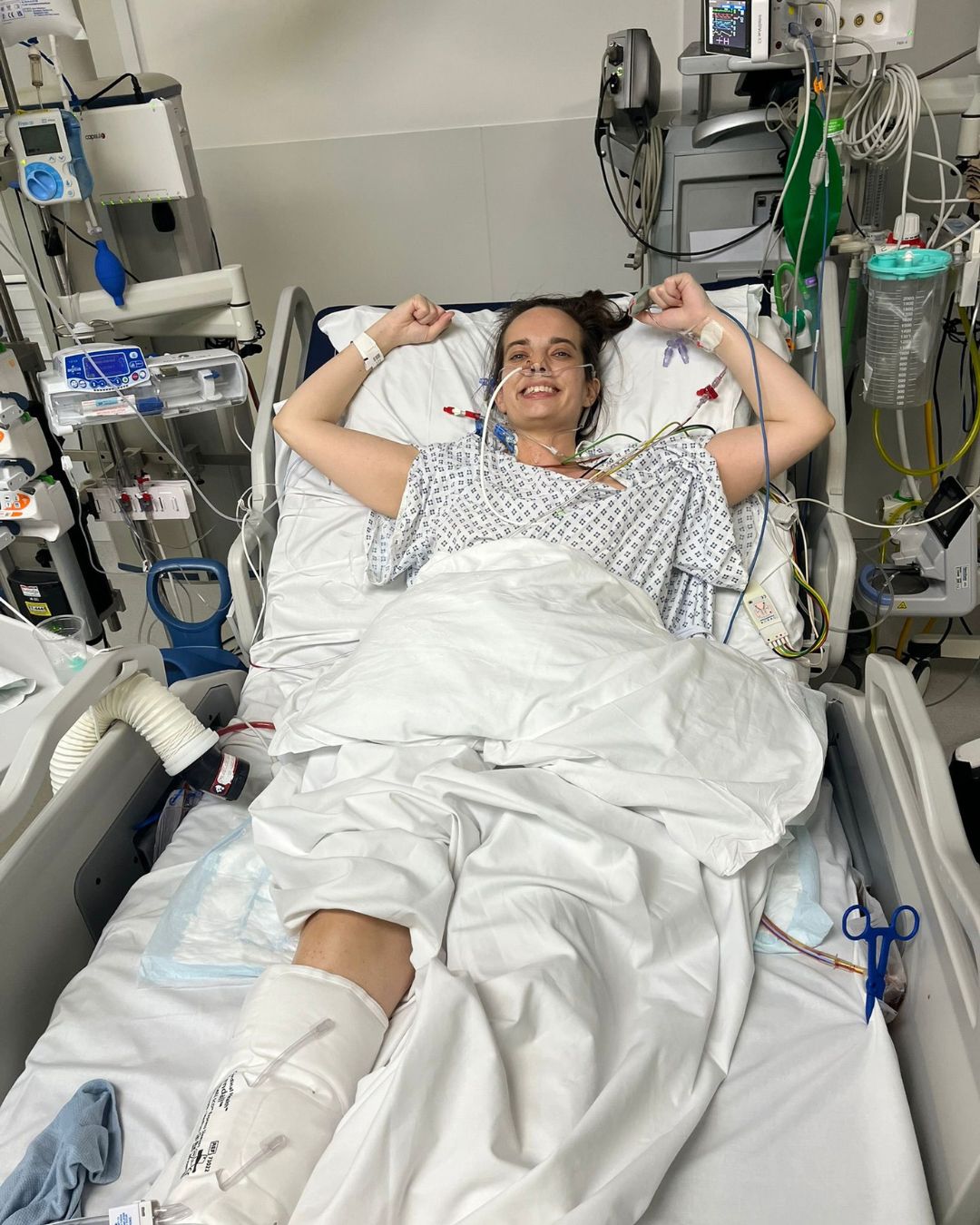 Recovering a few hours post surgery, in ITU.