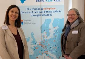 Dr Nora Cazzagon and Martine Walmsley pose for a phone while attending the ERN-RARE-LIVER Annual Members' Meeting.